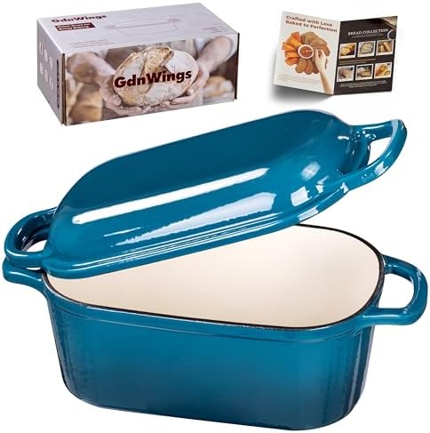 4.6 Quart Dutch Oven for Sourdough Bread Baking, Combo Oval Enameled Cast Iron Bread Pan with Lid, Bread Dutch Oven for a Crispy Crust, Teal - Thumbnail 5