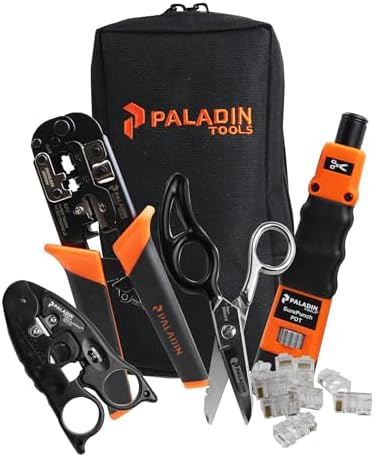 Paladin Tools PA4908 Network Tool Kit | Data & Voice Installation Kit | Cutter, Stripper, Scissors, Punchdown Tool, Plugs | RJ45 RJ11 RJ12 RJ22 (POE Ethernet)