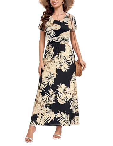 Image of Lacavocor Womens Short Sleeve Maxi Dresses Empire Waist Long Dress