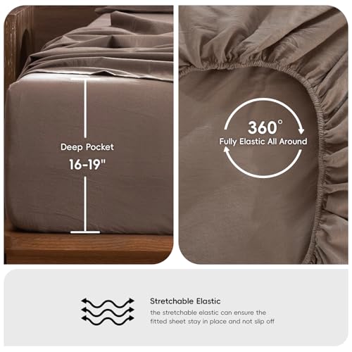 Image of MooMee Sheet Set 100% Washed Cotton Linen-Like Extra Deep Pocket Queen | Relaxed Linen-like Texture. Soft, Breathable & Lightweight Comfort. 15-19 inch Extra Deep Pocket with All-around Elastic