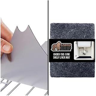 Gorilla Grip Wire Shelf Liners Set of 4 and Under Sink Mat, Wire Shelf Liner Size 14x36 in Charcoal, Waterproof Hard Plastic, Under Sink Mat Size 24x30 in Charcoal, Slip Resistant, 2 Item Bundle