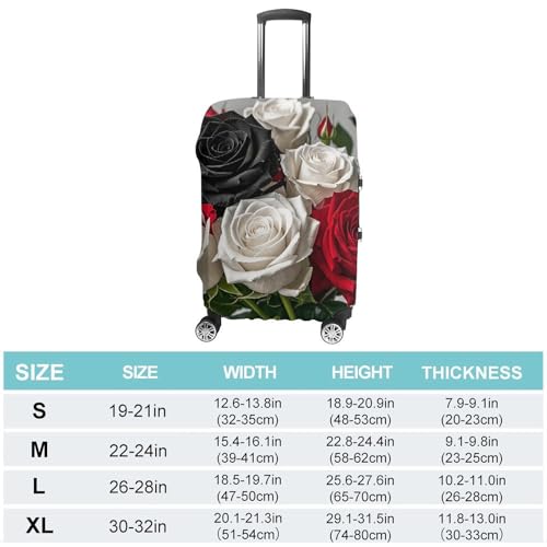 Black White And Red Roses Luggage Cover, Washable Elastic Suitcase Cover Protector Fit 18-32 Inch Luggage2