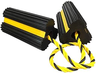 HOXWELL Heavy Duty Rubber Dual Wheel Chocks Front and Back, RV Leveling Blocks Non Slip Base with Nylon Rope Yellow Reflective Tape for Travel Trailers, Car, Camper, Truck 1 Pair