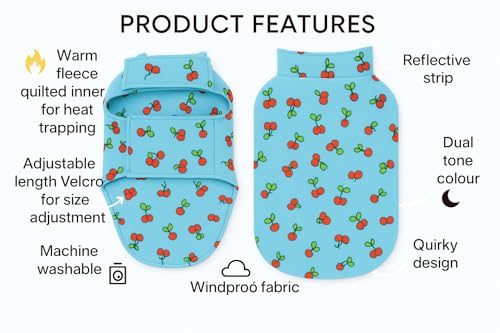 Image of The Pets Company Dog Winter Coat Jacket, Clothes, Windproof, Light Weight, Washable, Ultra Warm Thick Fleece Lined Dog Vest for Cold Weather Protection, (Sky Blue Cherry, X - Small - 12 Inch)