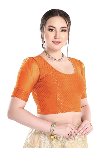 Image of FINESTFIT Stay On Trend Fashion 100% Cotton Readymade Blouses for Women,Round Neckline with Organza Balloon Sleeves.