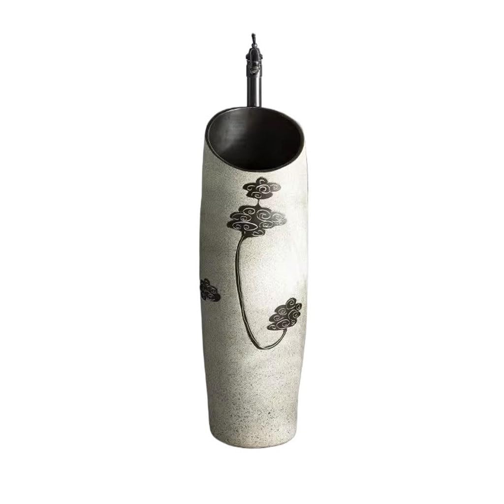 Retro Hand-Painted Column Wash Basin Outdoor Courtyard Home Balcony Bathroom Bowl Sink