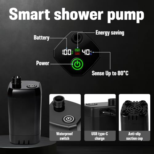 Sistema de ducha portátil mejorado con base plegable, tienda de privacidad para camping con calentador y luces LED, base exterior para RV, playa, baño de mascotas, lavado de autos y ducha interior miniatura 4