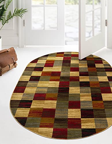 Image of Unique Loom Barista Collection Area Rug - Gava (5' 3 inch x 8' Oval, Multi /Brown)