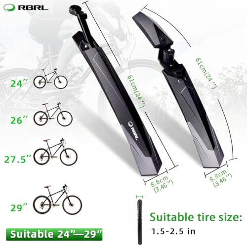 RBRL Guardabarros Ajustable para Bicicleta Modelo Rl-890, Universal 24-29 Pulgadas para MTB y Ebike, Negro miniatura 2