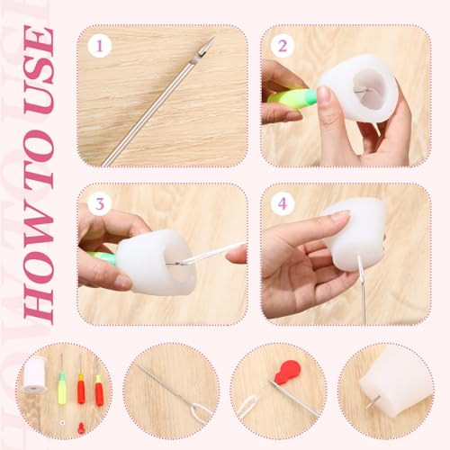 Image of Zeyune 20 Pcs Candle Wick Needle for Silicone Molds, Mold Punch Needle with Hook & Eye, Candle Inserting Tool, Wick Holders, Thread, Stickers and Tabs