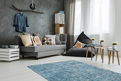 One Couture Alfombra Diseño Vintage Look Usado Moderno Hecho a Mano DIV. Colores - Azul, 120cm x 170cm