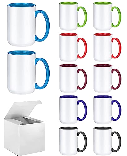 ABBSH Sublimation Mugs, 15oz, 6 Assorted Colors 12Pack