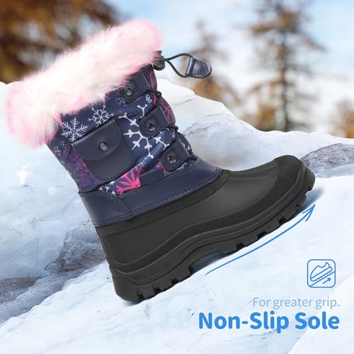 DREAM PAIRS Girls Snow Waterproof Winter Boots,Navy/Fuchsia,13 Little Kid - image 4