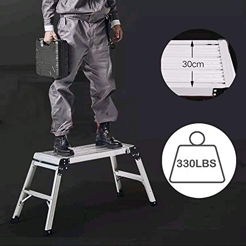 30" Extra Large Aluminium Work Platform, Folding Drywall Stool Bench With Non-Slip Feet, Portable Step Ladder With Handle For Ceiling Cleaning, Painting, Car Washing, Decorating, Max Load 330 Lb #TOP4