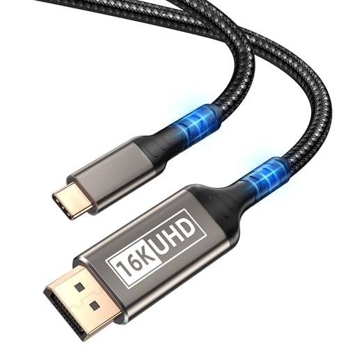 Getrish USB C to DisplayPort 2.1 Cable 16K 6.6FT Type C to Display Port Cord 8K@120Hz 4K@240Hz Thunderbolt 3/4/5 Compatible with iPhone 17/16/15 Pro Max Galaxy S25 MacBook Pro/Air iPad XPS
