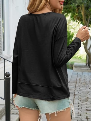 Image of Cicy Bell Womens Long Sleeve T Shirts V Neck Casual Flowy Tops Fall Fashion Loose Fit Basic Tees