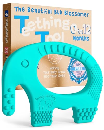 Image of Teething Toys for Babies Age 0 to 12 Months - Baby Elefun 5X Pain Relief Smart Teether - Zero Developmental Delay Silicone Baby Teething Toy Ring - Cute Infant Shower Gift Chew Toy for Babies