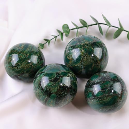 Esfera de mica verde de 55-60mm con soporte de madera para decoracion 6