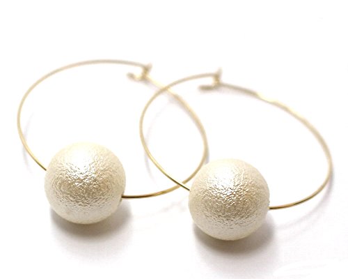 コットンパール風ピアス 一粒ピアス フープピアス 軽い パールピアス シンプル K16GP (GOLD/パール10mm)