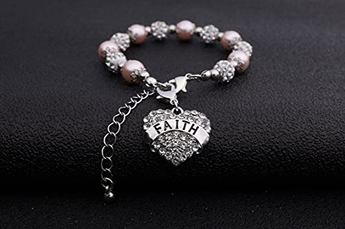 Image of Faith Bracelet Inspirational Message Prayer Pink Beaded Bracelet Handmade Jewelry Encouragement Gift