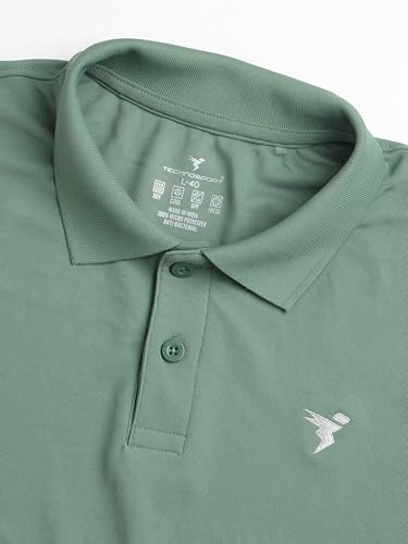 Image of TECHNOSPORT Men's Solid Slim Fit Polo Collar T-Shirt MATPIQ Half Sleeve Button Polyester for Gym Running Workout UPF50+ Anti Odour