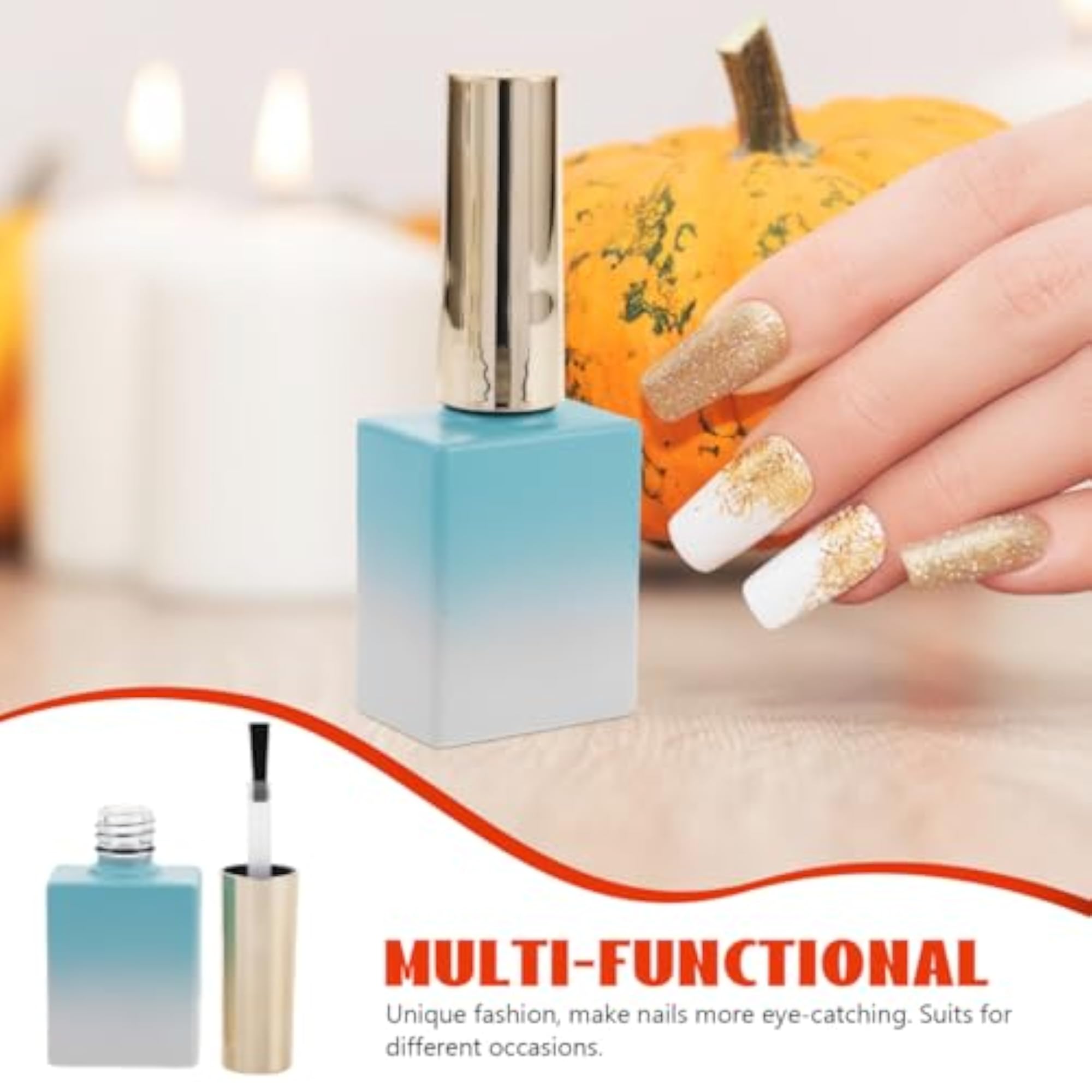 8Pcs Glass Nail Polish Bottles with Brush Caps, Refillable Containers