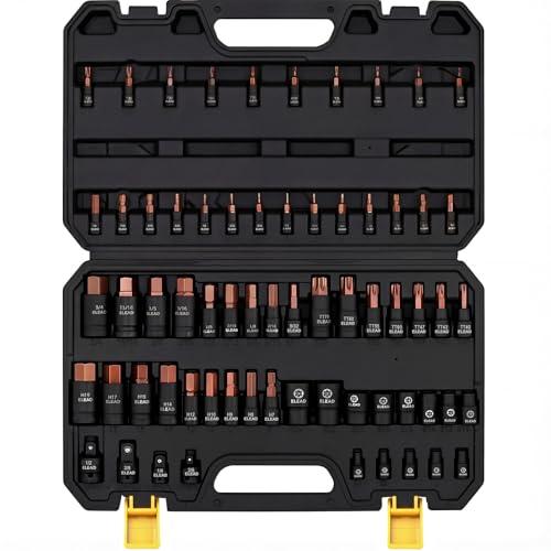 66-Piece Torx Bit & Hex Bit Socket Set: Premium CR-V & S2 Alloy Steel Star T8-T70 & E-Torx E4-E24 High Torque Laser Marked for Automotive Mechanic