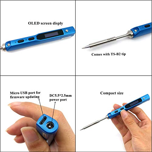 NovelLife 65W Mini TS100 Electric Soldering Iron Kit,Adjustable Temperature,Programmable STM32 Chip,Digital OLED Screen Display,Fast Internal Heating with TS B2 Solder Tip,24V Power Supply,XT60 Cable