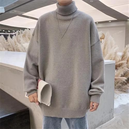 Men's Loose Turtleneck Knit Sweater Warm Casual Pullover Solid Color Autumn Winter Jumper3