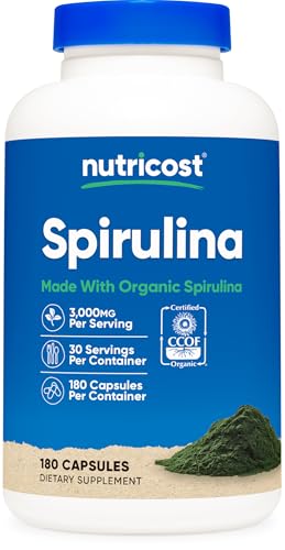 Nutricost Spirulina 3,000mg, 180 Capsules for 30 Servings - CCOF