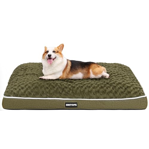 HMTOPE Orthopädisches Hundebett, Hundematte im Doppelstock-Design, Waschbar Hundekissen, Abnehmbar Hundekorb, 90 cm für Kleine bis Mittelgroße Hunde, Olivgrün