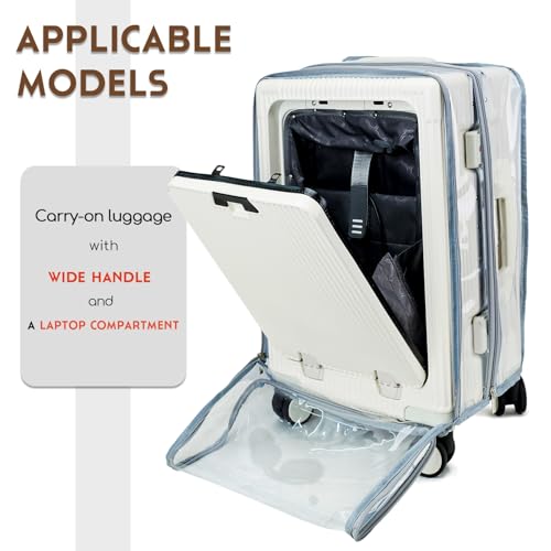 No Disassembly Wide Handle Luggage Cover with Front Pocket Zipper, 20 Inch Clear PVC Carry On Suitcase Cover for Luggage, Travel Waterproof Transparent Suitcase Protector2