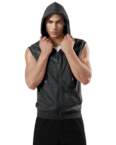 Image of Ohoo Mens Slim Fit Sleeveless Lightweight Zip Up Hooded Sweatshirt Vest Hoodie