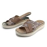 JOMIX Sandalias Mujer Ortopédicas de Cuña Elegantes y Cómodas con Plantilla Ergonómica Extraíble de Piel Zapatillas de Verano para Mujer Mayor Marrón 37