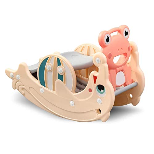 2in1 Kinder Rutsche und Wippe Kombination, Schaukeltier einfach umdrehen und aus der Wippe wird eine Kinderrutsche für drinnen und draußen (ohne Umbau) - inkl. Basketballkorb (coral / apricot) – Bild 3