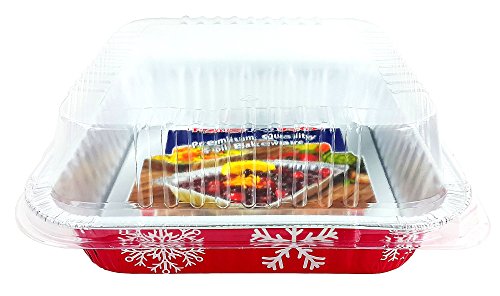 Pactogo Red Holiday Christmas Square Cake Aluminum Foil Pan W/Clear Dome Lid Disposable Baking Tins (Pack Of 10 Sets) #TOP4