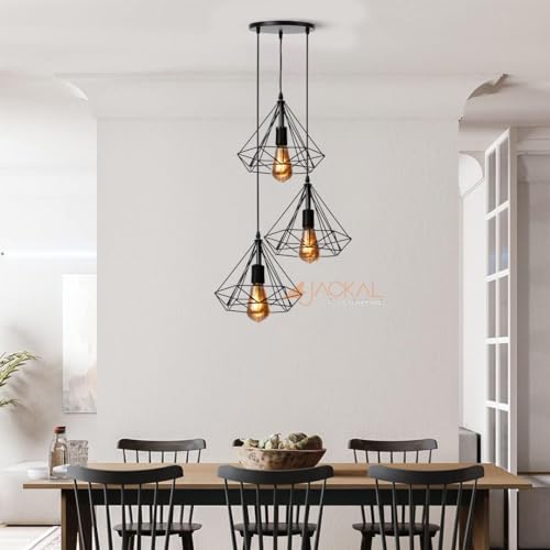Image of JACKAL Vintage Pendant Light (with Bulb) | Decorative Fancy Lights for Home, Living Room, cafe, Restaurants & Bar (Vintage, 3 Set Diamond, Metal, Medium, 1, LED Pendant Light)