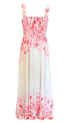 Image of kinstell Women's Summer Boho Spaghetti Strap Square Neck Ruffle Casual Flowy Long Dress Beach Swing Party Maxi Dress