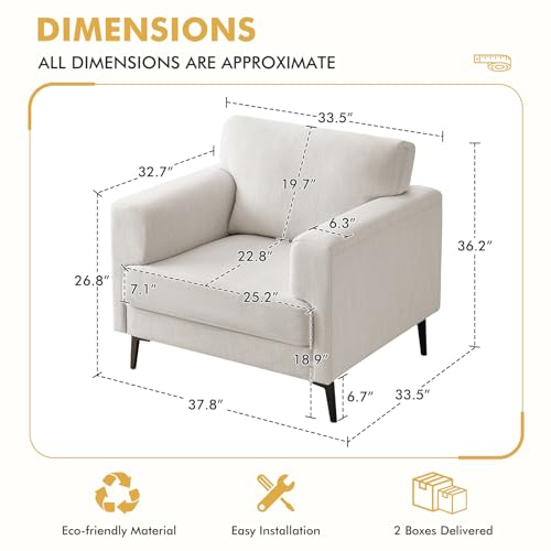 CDCASA Accent Chair, Linen Fabric Oversized Mid Century Modern Chair Set of 1, Comfy Upholstered Armchair Reading Accent Chairs Sofa Chairs for Bedroom Living Room, Beige