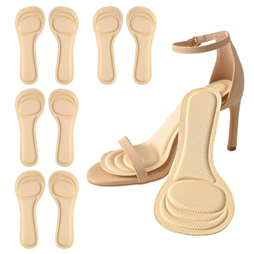 Image of XINIFOOT 4 Pairs High Heel Inserts Women, 3 /4 Length Women Thin Shoe Insoles for High Heels, Pumps, Open Toes, Flats, and Sandals, Cushion for Heel and Ball of The Foot, Shock Absorption (Beige)