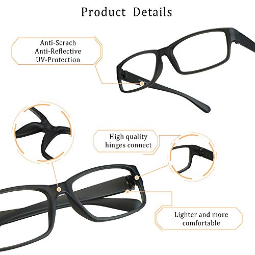 LifeArt Blue Light Blocking Glasses, Anti Eyestrain, Computer Reading Glasses, Gaming Glasses, TV Glasses for Women Men, Anti Glare (Black, 2.00 Magnification)