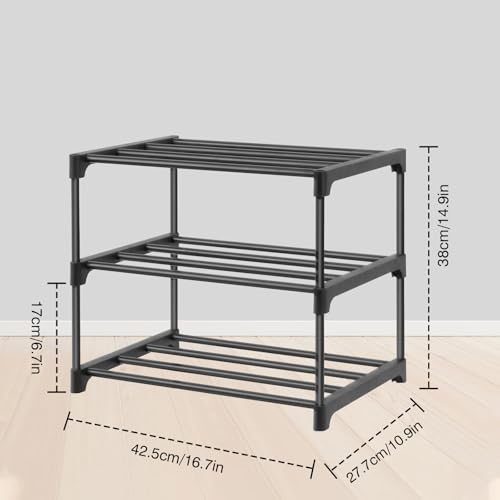 3-Tier Small Shoe Racks, Narrow Shoe Rack for 6-8 Pairs Shoe Storage,Kids Shoe Racks for Small Place,Lightweight Stackable Shoe Shelf Organizer for Closet,Black - Image 5