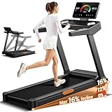 UMAY Tapis Roulant Salvaspazio con 16% Pendenza, 14KM/H Tapis Roulant Elettrico Pieghevole con Cardiofrequenzimetro, Tapirulan da Casa 3.5HP con Display LED, Carico massimo di 180 kg