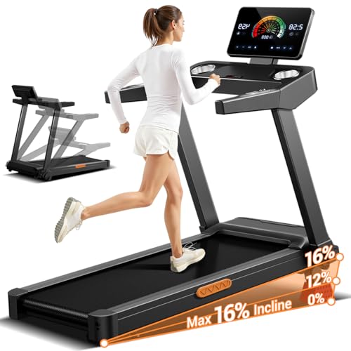 UMAY Tapis de Course Pliable Inclinable 16%, 14KM/H Tapis de Marche avec Surveillance de Fréquence Cardiaque, Treadmill Home avec Moteur 3,5CV et Affichage LED, Charge Max 180KG, Stockage Facile