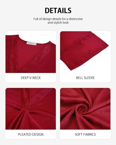 Bsubseach Kaftan Dresses for Women Satin V-Neck Caftans Coverups Long Dress Plus Size Beach Cover Up Red3