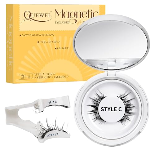 Pestañas Postizas Magneticas de larga duración, Pestañas Magneticas riutilizzabili con applicatore, Aspecto de Naturales, No requiere pegamento, fácil de colocar (1-C Paare)