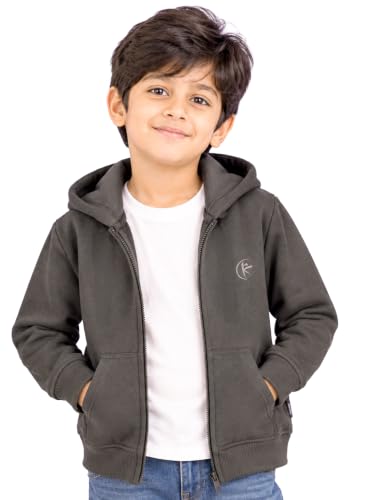 Image of Unisex Kids Solid Full Sleeve Zip Front Open Hooded Sweatshirt