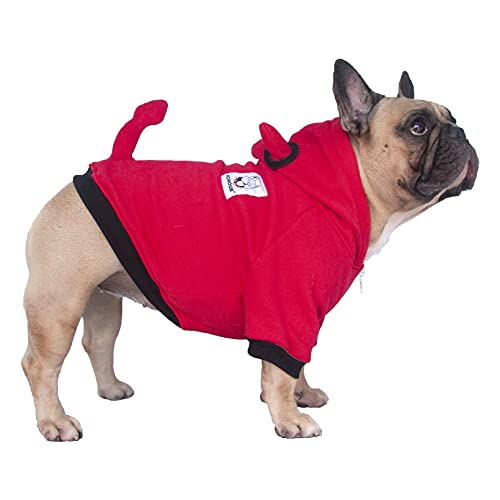 iChoue Little Devil Dog Halloween Costumes Clothes Sweater Cute Funny for English Bulldog Cold Weather Winter Coats Hoodies – Red, XLarge