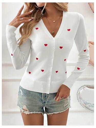 WDIRARA Women's Heart Pattern Button Down Cardigan Lightweight Sweater Long Sleeve V Neck Knitwear2