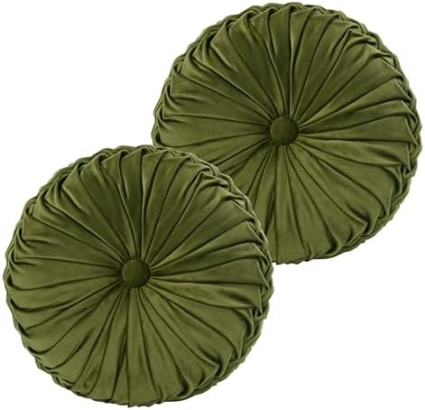 HIG Set of 2 Decorative Round Pleated Throw Pillows, Classy Accen...
